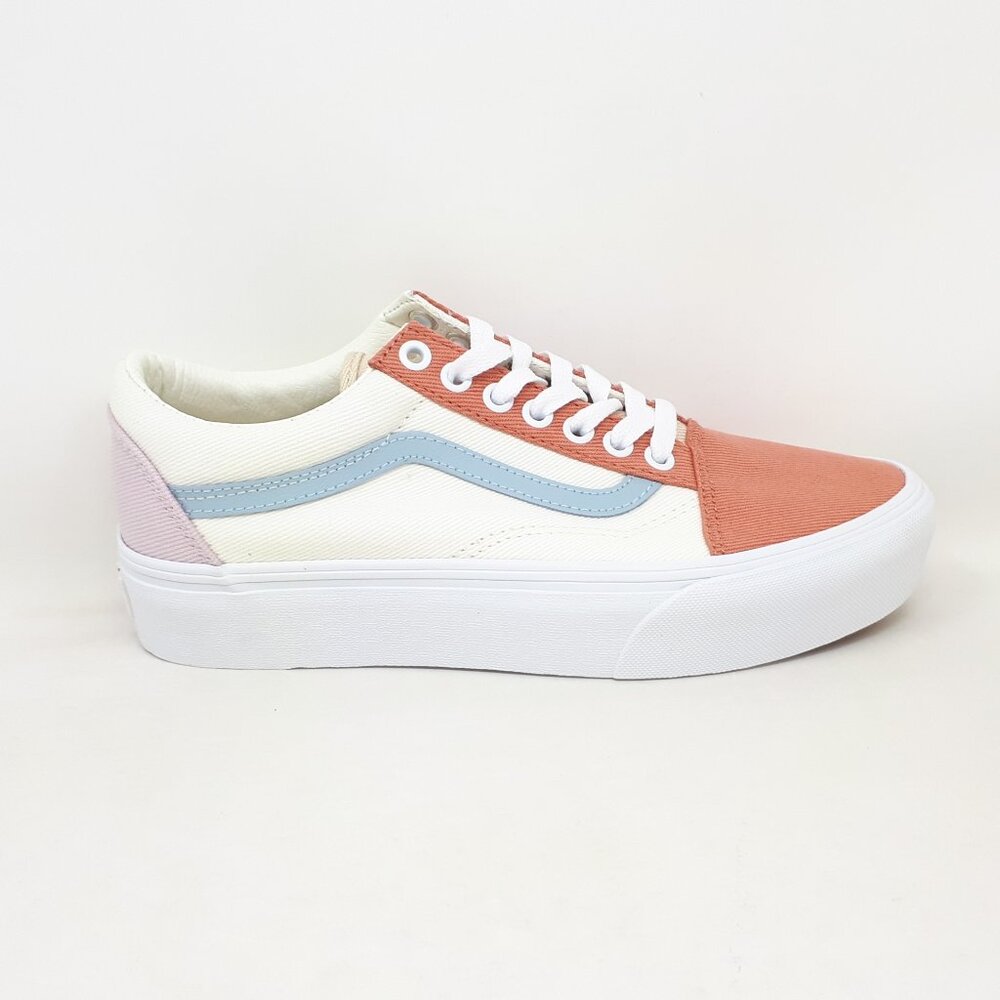 Vans Old Skool Platform Casual Shoe Sneaker Twill Pastel White Womens Size NEW